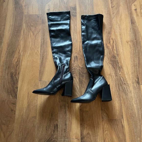 Steve Madden Womens Tanzee Boots Black Heeled Over The Knee Size 6 NWOT - Picture 1 of 10